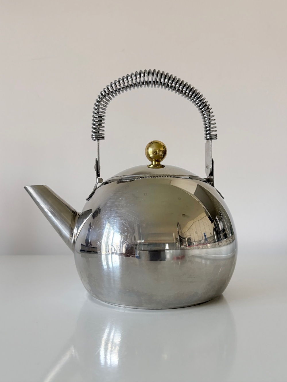 Vintage IKEA Stainless Steel Tea Kettle made in South Korea 1980s Modernist